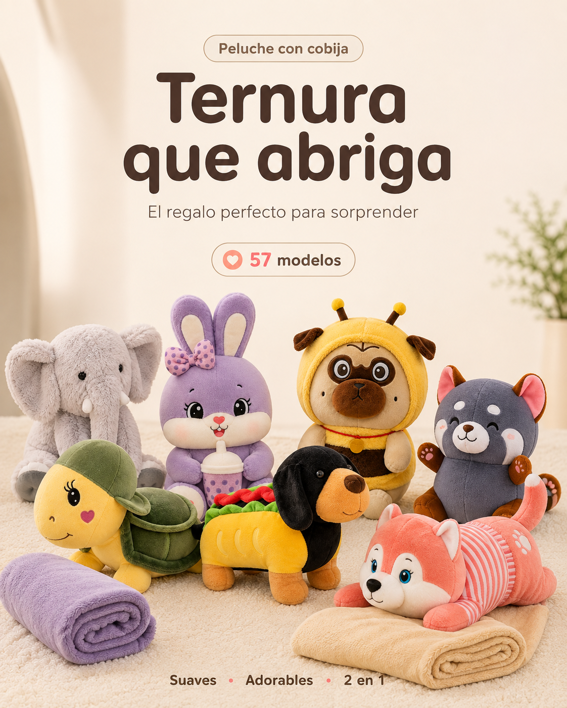 Peluches con cobija Abrazo Mágico 3 en 1