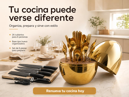 CasaChef Duo™ - Juego de Cubiertos en Base forma de Huevo Mas juego de Cuchillos
