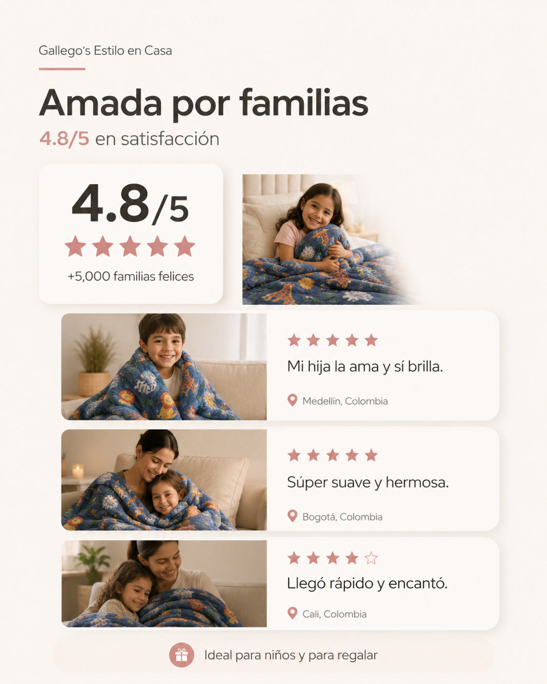 Niños felices con MagiCobija como regalo